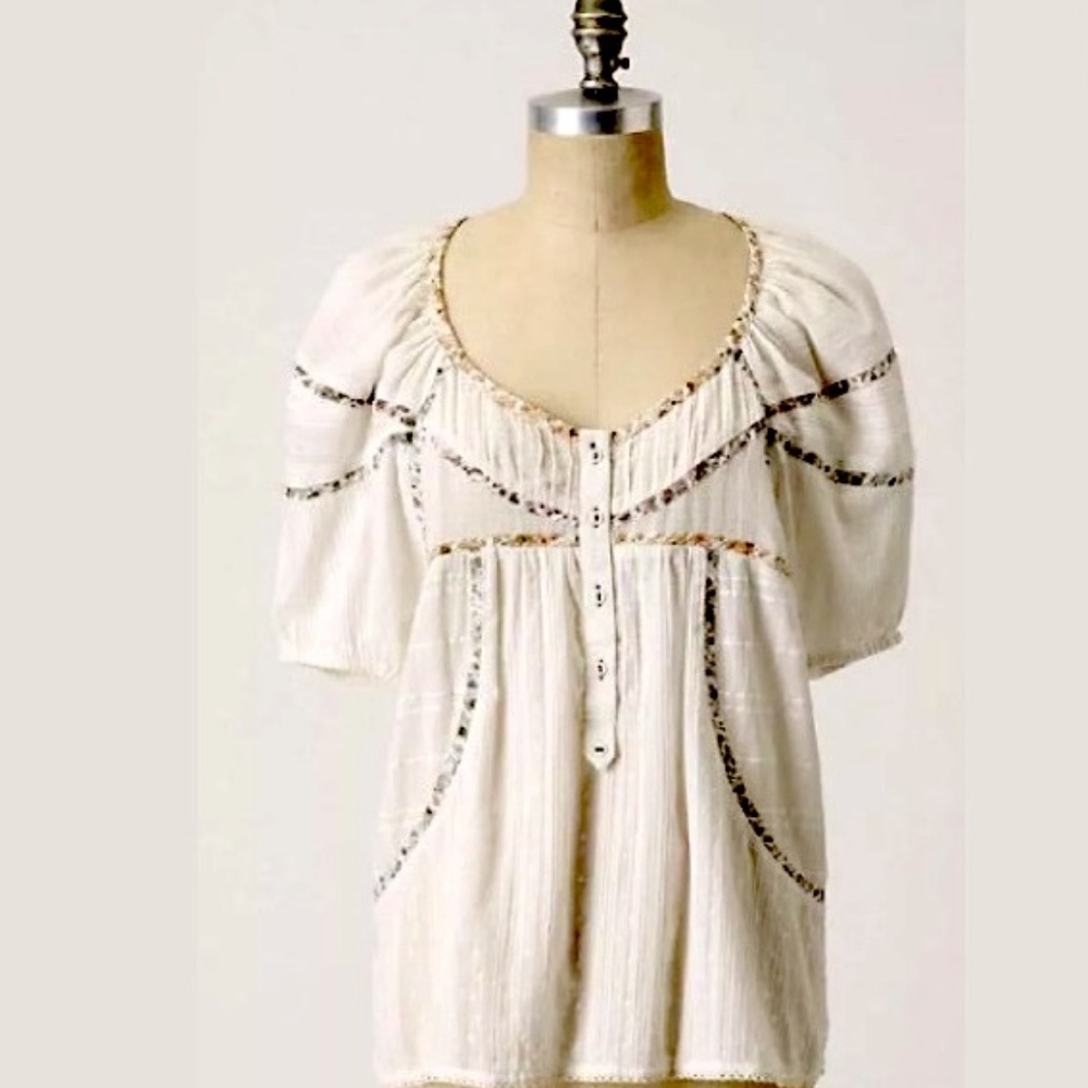 Delicate Anthropologie "Off the Map" Floreat Blouse in Ivory